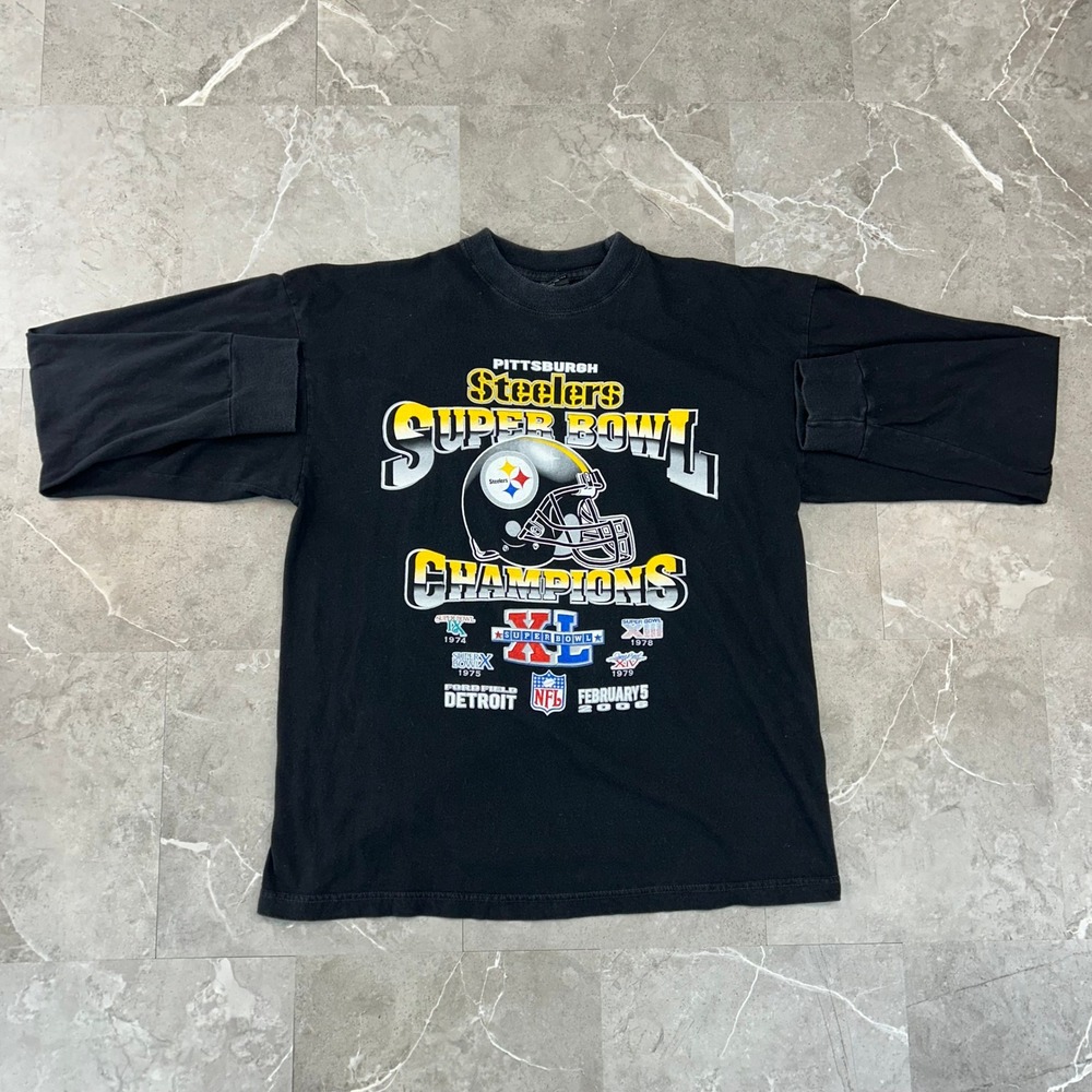 Vintage Pittsburgh Steelers Graphic Tee Mens XL AOP All Over Print Long Sleeve